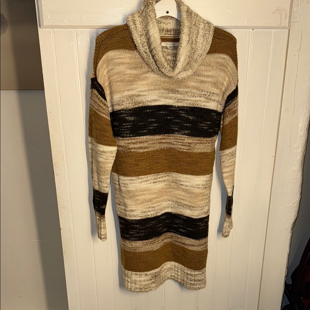 American Eagle Outfitters Cream and Brown Cowl Neck Sweater with Knit Texture